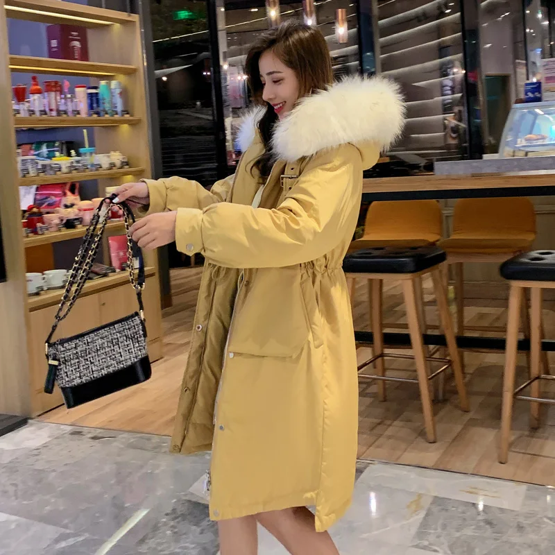 

2019 new women's white duck down long loose loose padded down jacket