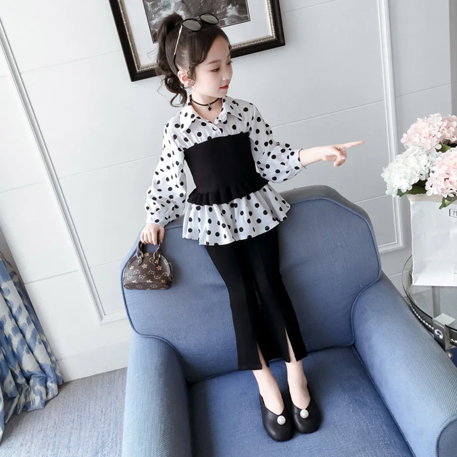 Одежда для девочек рубашка в стиле пэчворк и брюки хлопковые Комплект сезон