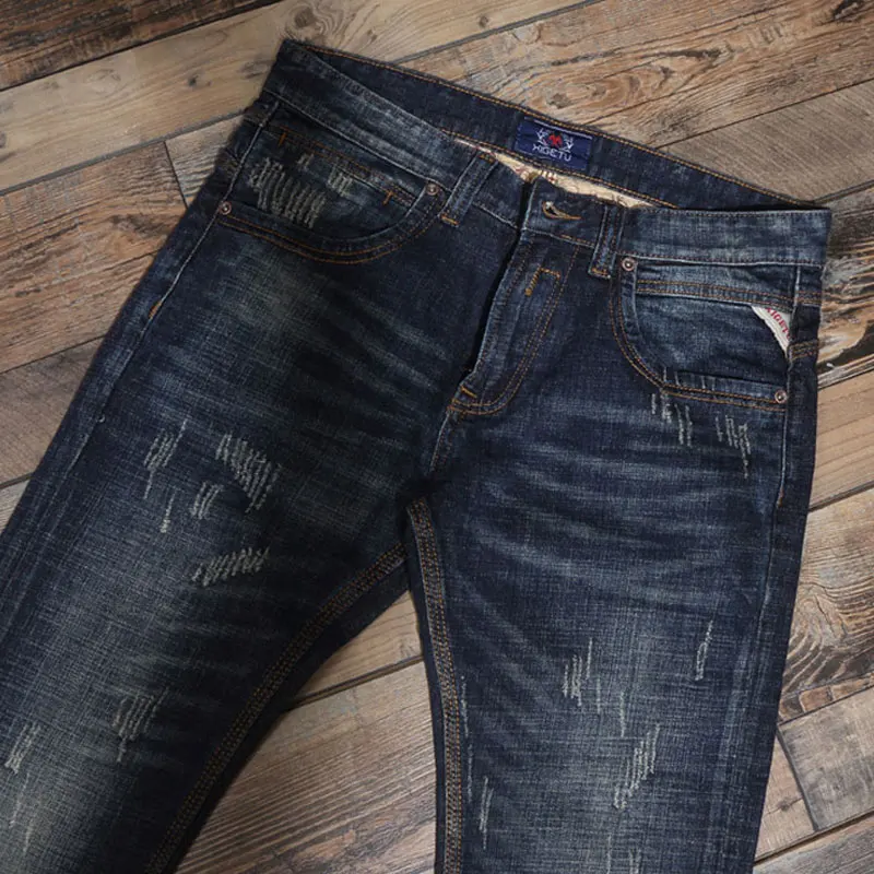 Italian Style Fashion Men Jeans High Quality Elastic Cotton Slim Fit Ripped Jeans Men Vintage Designer Casual Cotton Denim Pants