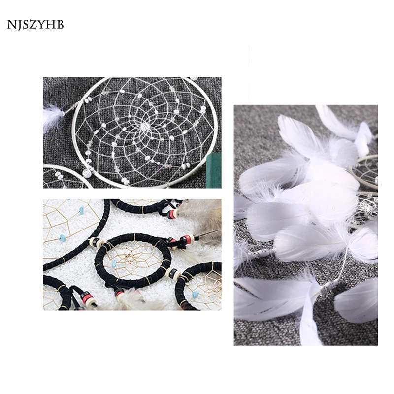 

White feather 3 ring dream catcher pendant wedding decorations Valentine gift interior hanging ornaments XR064
