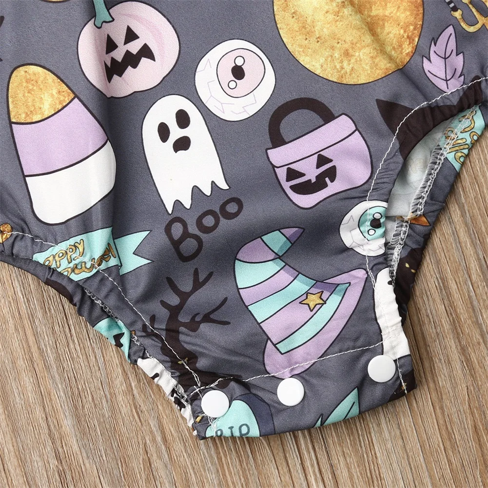 Pudcoco Newborn Baby Boy Girl Clothes Fly Sleeve Halloween Print Romper Jumpsuit Headband 2Pcs Outfits | Детская одежда и обувь