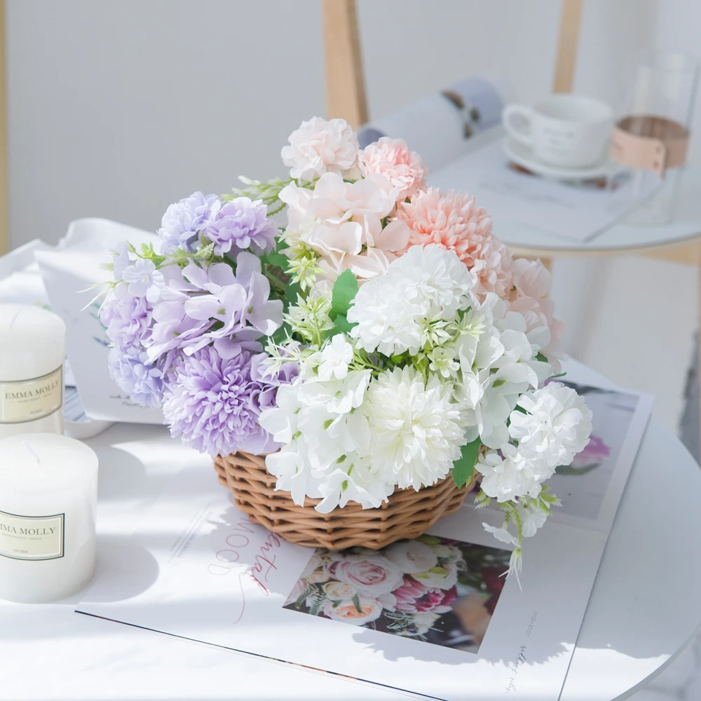 Гидрангеи Искусственные Цветы Шелковая Пион Невестинский Букет Поддельные Растения Свадебные Центральные Вазы для Домашнего Стола Декорация для DIY.