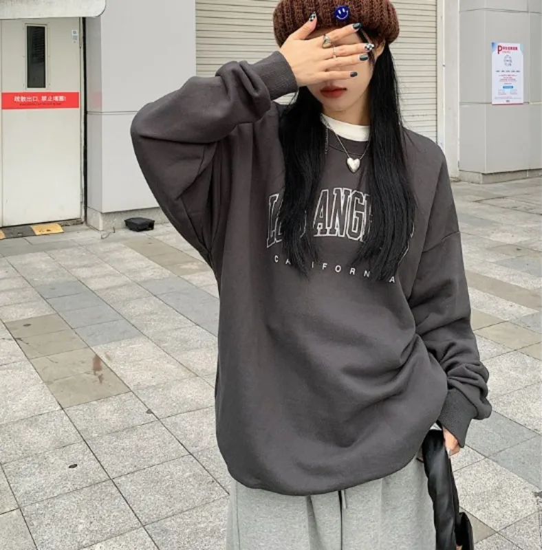 

Lazy Wind Printed Round Neck Sweater Autumn Winter Small Loose Oversize Top Women's Fashion