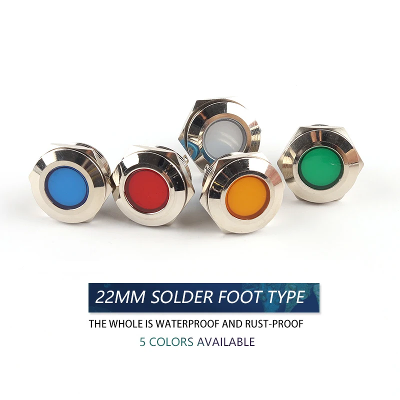 

1PCS Waterproof Metal Indicator Light With Soldering Pin No Wire 22mm LED Power Warning Signal Lamp 3V 6V 12V 24V 110V 220V