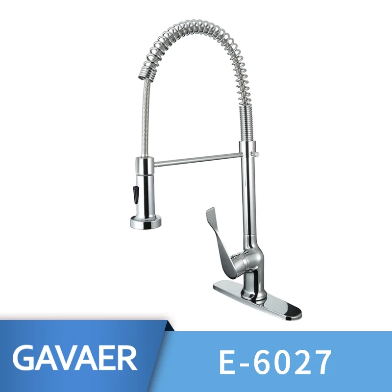 Gavaer весенние вытяжные кухонные краны с двойным режимом, краны для воды, ручной кухонный смеситель, кран для горячей и холодной воды, 2 розетки, краны с пружиной - Цвет: E-6027