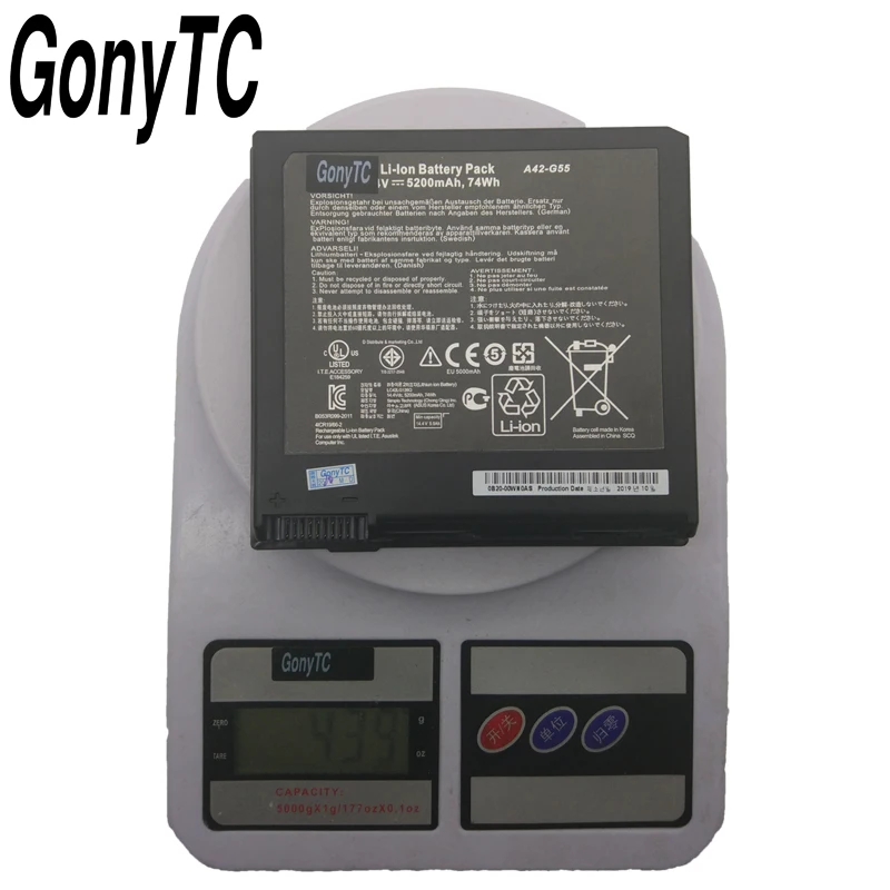GONYTC 14 4 V 5200 мА/ч 74Wh A42-G55 новый оригинальный Аккумуляторный блок для ноутбука ASUS G55