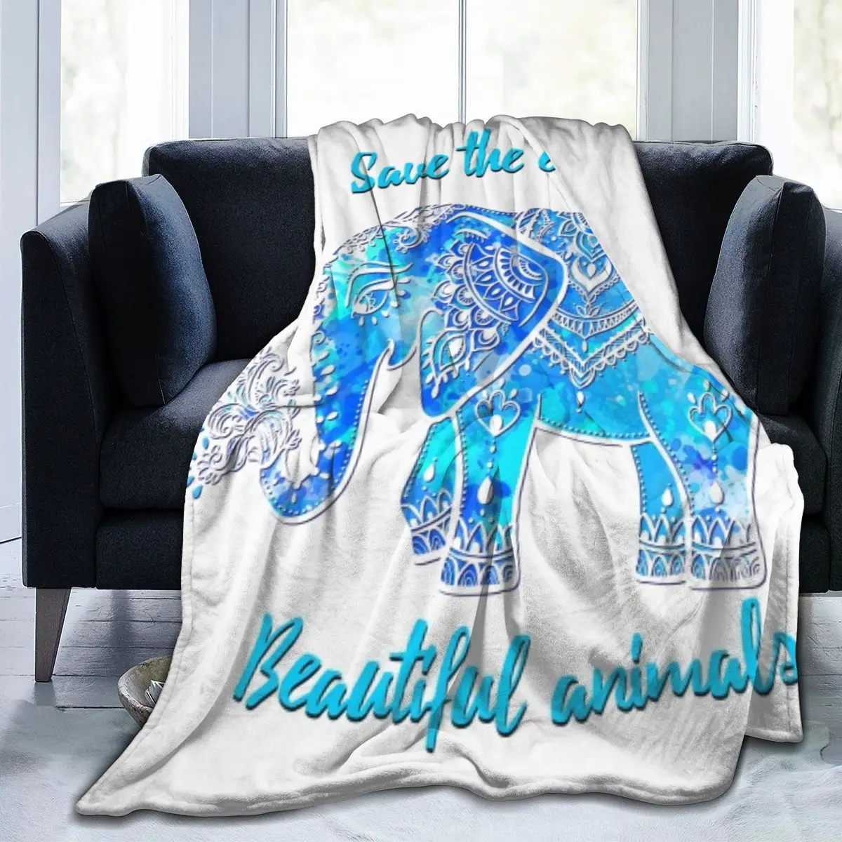 

Blue Elephant Mandala Pattern Fleece Plush Throw Blanket For Sofa Bed Mandala Elephants India Style Decorative For Home Dropship