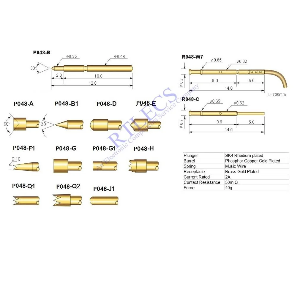 100 шт. 0 9 мм Шаг мин Весна Тесты зонд P048 голой PCB ing Pin позолоченный Длина 12 розетка 48