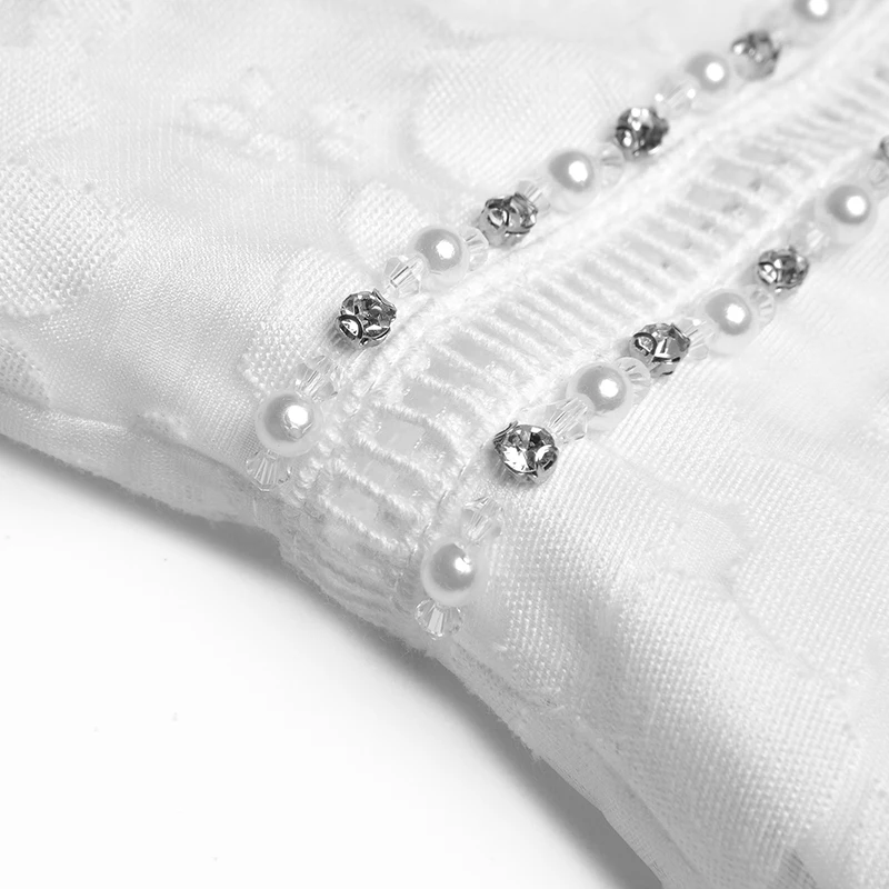 

Gedivoen Fashion Designer Summer Dress Women Solid White Flare Sleeve Beading Diamonds A Line Dress Elegant Midi Dresses