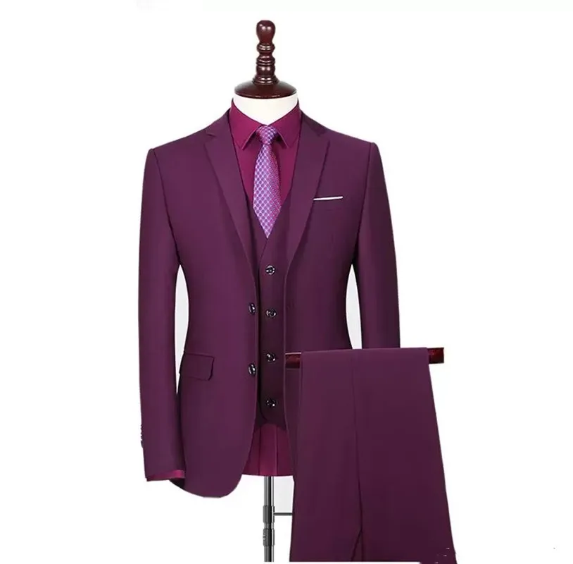 

New Men Suits Wedding Handsome Groom Tuxedos Custom Made Party Slim Fit Man Blazer Vest With Pants 3Pcs Tailor-Made Peaked Lapel