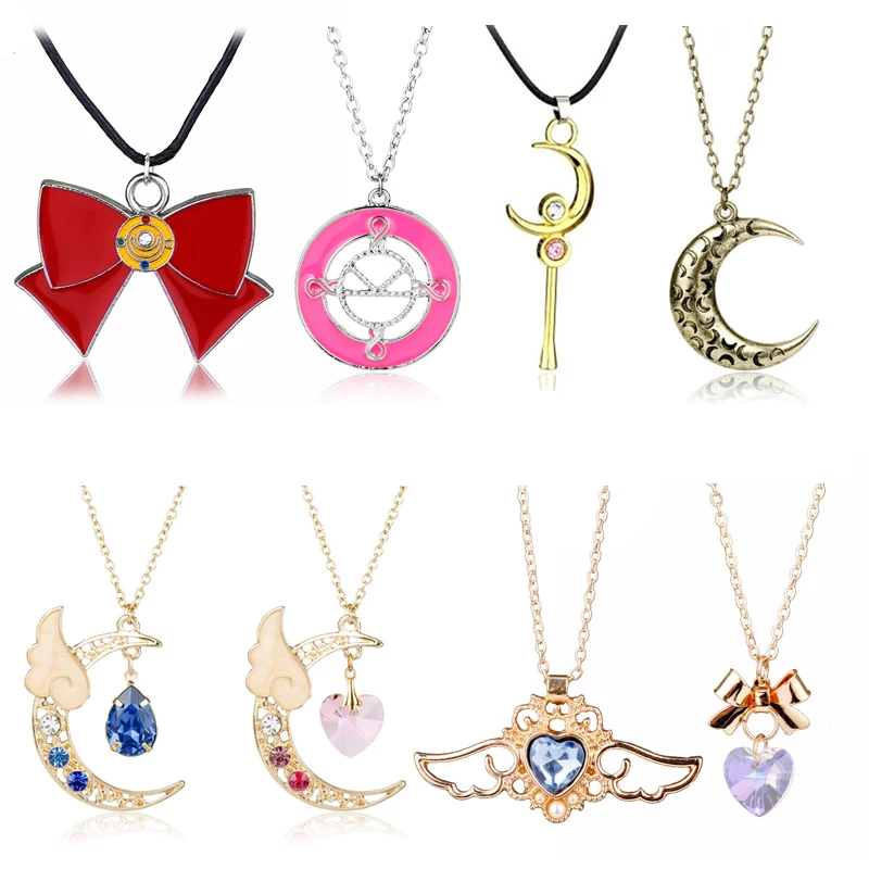 

19 styles Star Moon Necklace Women Girl Anime Jewelry Crescent Bowknot Pendant Necklaces Female Chain Choker