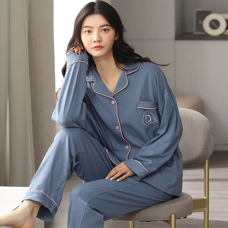 

Пижама женская осенне-зимняя с длинным рукавом и лацканами