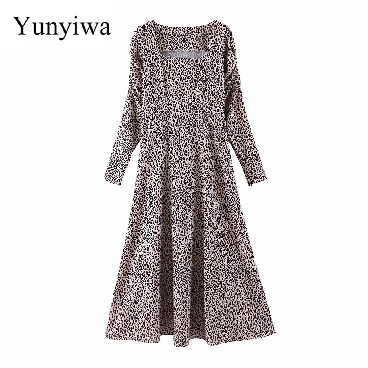 Женское длинное платье с леопардовым принтом повседневное Вечернее Длинное