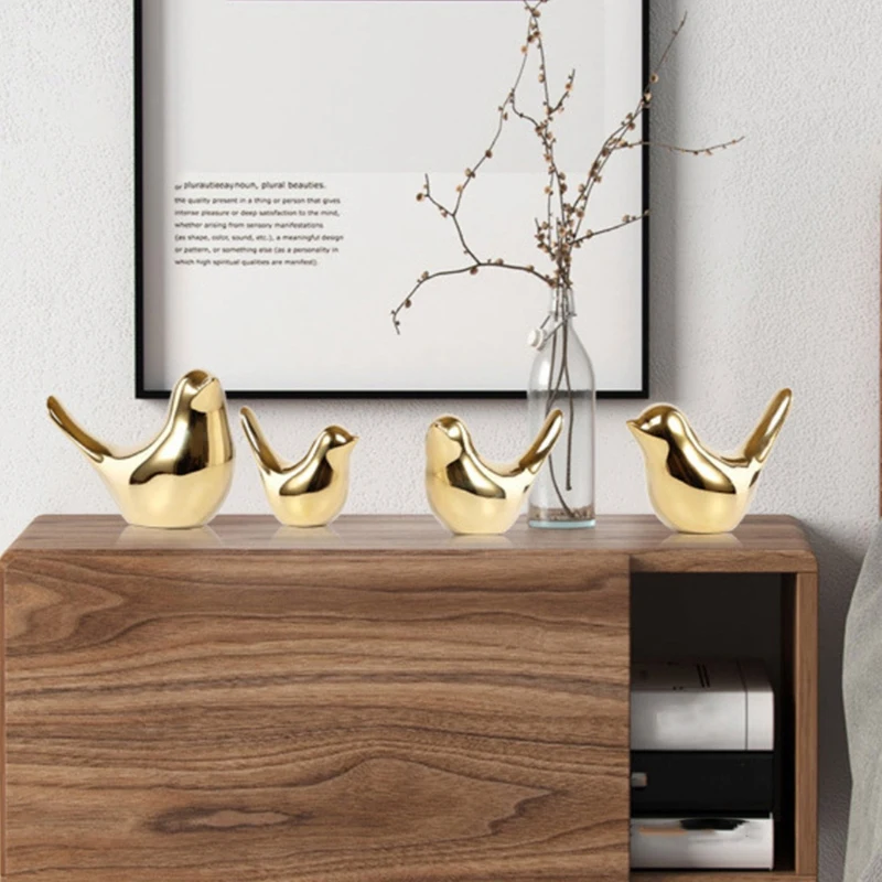 

NEW-Polar House Golden Bird Figurines Modern Ceramic Bird Statues Animal Sculpture Home Decoration Crafts Gold Ceramic Gifts