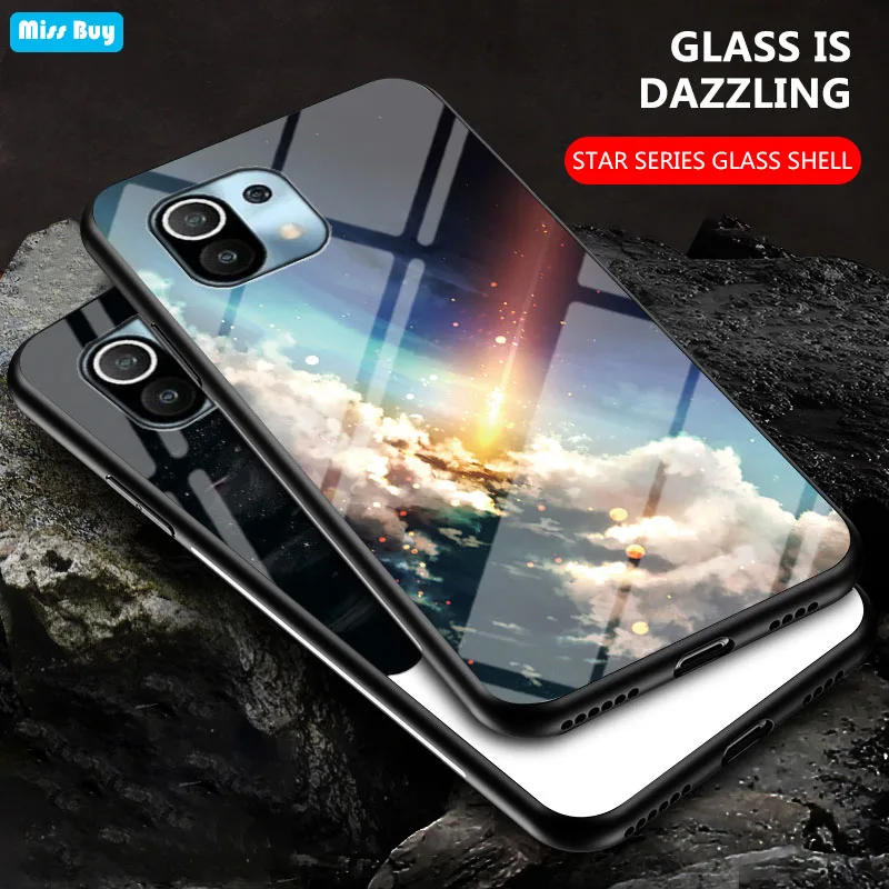 

For Xiaomi Mi 11 Pro Case Starry Sky Tempered Glass Phone Cases For Xiaomi Mix 4 Mi 11 Lite Cover Soft Bumper Protection Shell