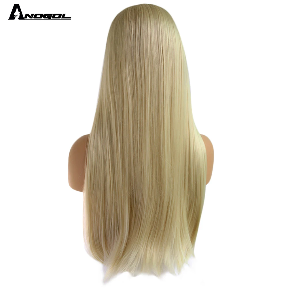 Аногол Высокая температура волокна перука длинные прямые Платиновые светлые