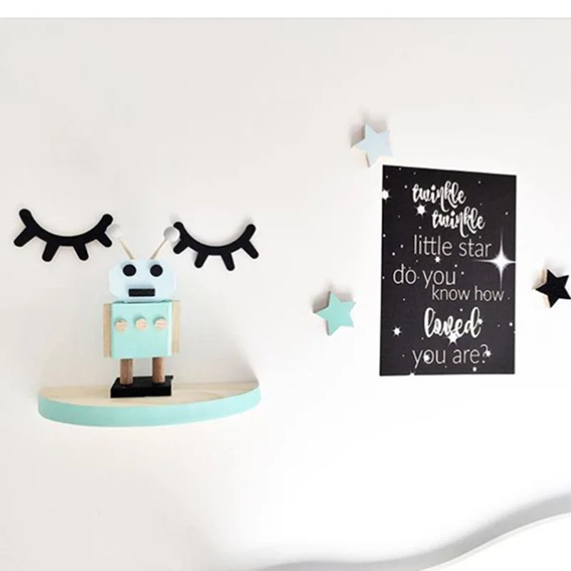 1 Pair Wooden 3D Cute Sleepy Eyes Eyelash Pattern Wall Sticker DIY Kids Room Living Decoration Baby Girls Gift Decals | Дом и сад