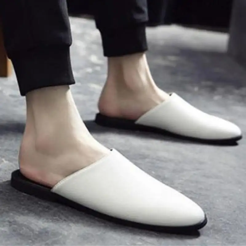 

Men Slippers PU Leather Flat Rubber No Slip Closed Toe Male Footwear Summer Outdoor Casual Lazy Trendy Lightweight Mens Slippers