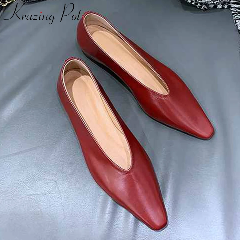 Туфли Krazing pot женские на низком каблуке мягкая дышащая овечья кожа без застежки