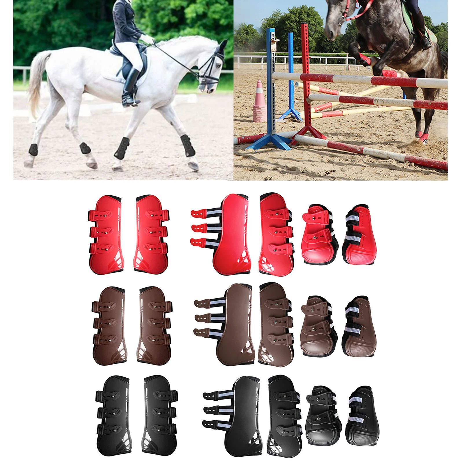 

Horse Boot Leg Wrap Brace Guard Adjustable Horse Tendon Boot Horse PU Shell Neoprene Lined Front/Rear Leg Boots Sets