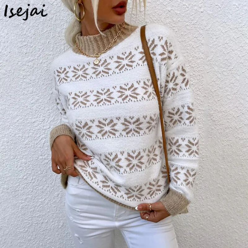 

Snow Knitting Christmas Sweater for Women Autumn Thick Pullover Soft Warm Jumper Winter