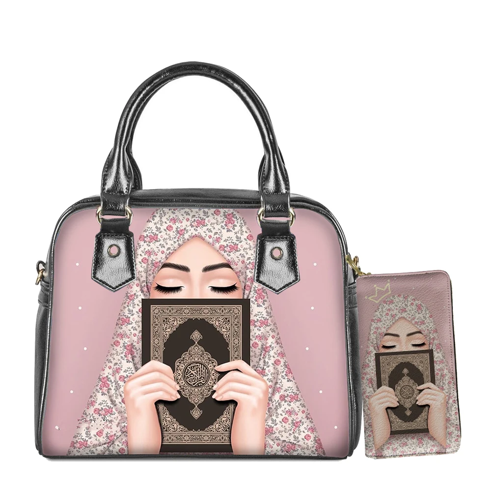 Lidar com Bolsa de Ombro Bolsa de Couro Menina Islâmica Muçulmana Olhos Árabe Hijab Rosto Senhora Impressão Crossbody Feminina Casual Mensageiro Carteira