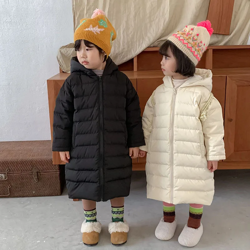 Простая однотонная длинная Детская куртка Осень-зима 2022 утепленная теплая
