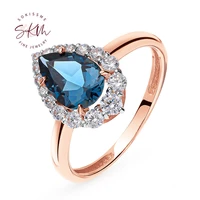 skm flower topaz rings for women brand designer 14k rose gold vintage engagement rings designer promise luxury fine jewelry