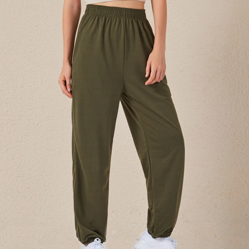 Женские повседневные брюки свободные с эластичной талией однотонные мешковатые
