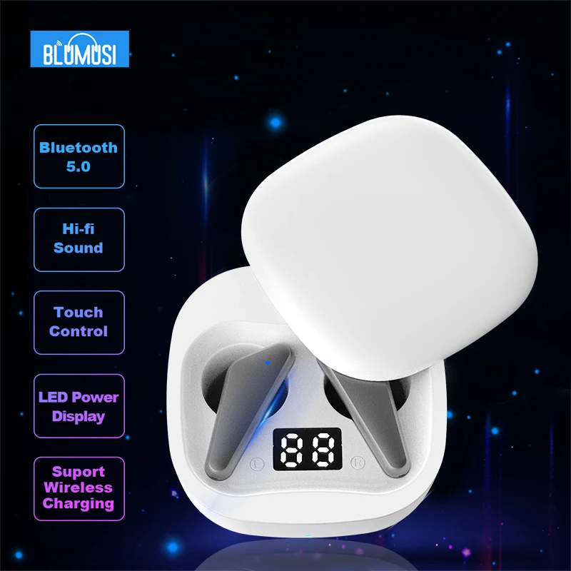 

BluMusi Беспроводной наушники Bluetooth 5,0 наушники-вкладыши TWS Bluetooth гарнитура сенсорный Управление светодиодный Мощность Дисплей для путешествий...