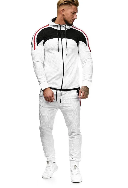 White Set Men Брендовый мужской спортивный костюм, модная Толстовка с длинным рукавом, штаны для бега, спортивная одежда в стиле хип-хоп, 2 шт., Ensemble Homme, мужская одежда - Цвет: White Set Men
