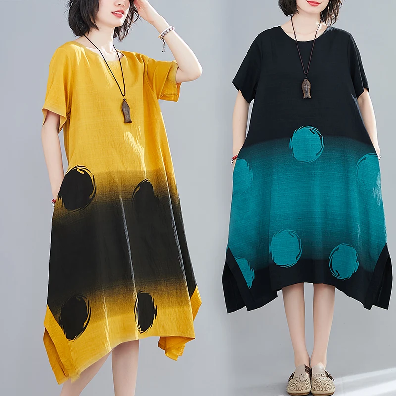 2021 новые летние художественный большой Размеры с принтом хлопковые и льняные