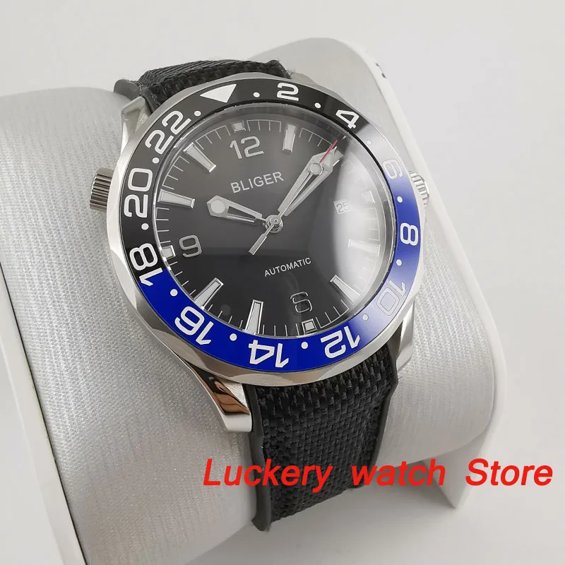 41mm bliger black dial Luminous saphire glassblack and blue Ceramic Bezel Automatic movement men's watch-BA197 | Наручные часы