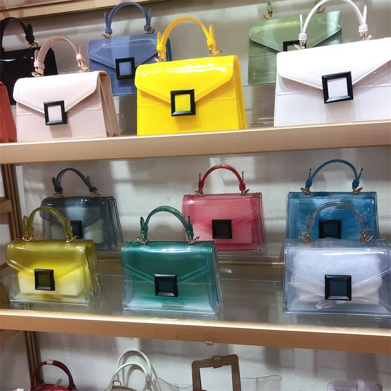 New Jelly Bag Transparent Pvc Female Bag Gradient Color Small Square Bag Handbag Shoulder Diagonal Lady Bag Pvc Bags Transparent