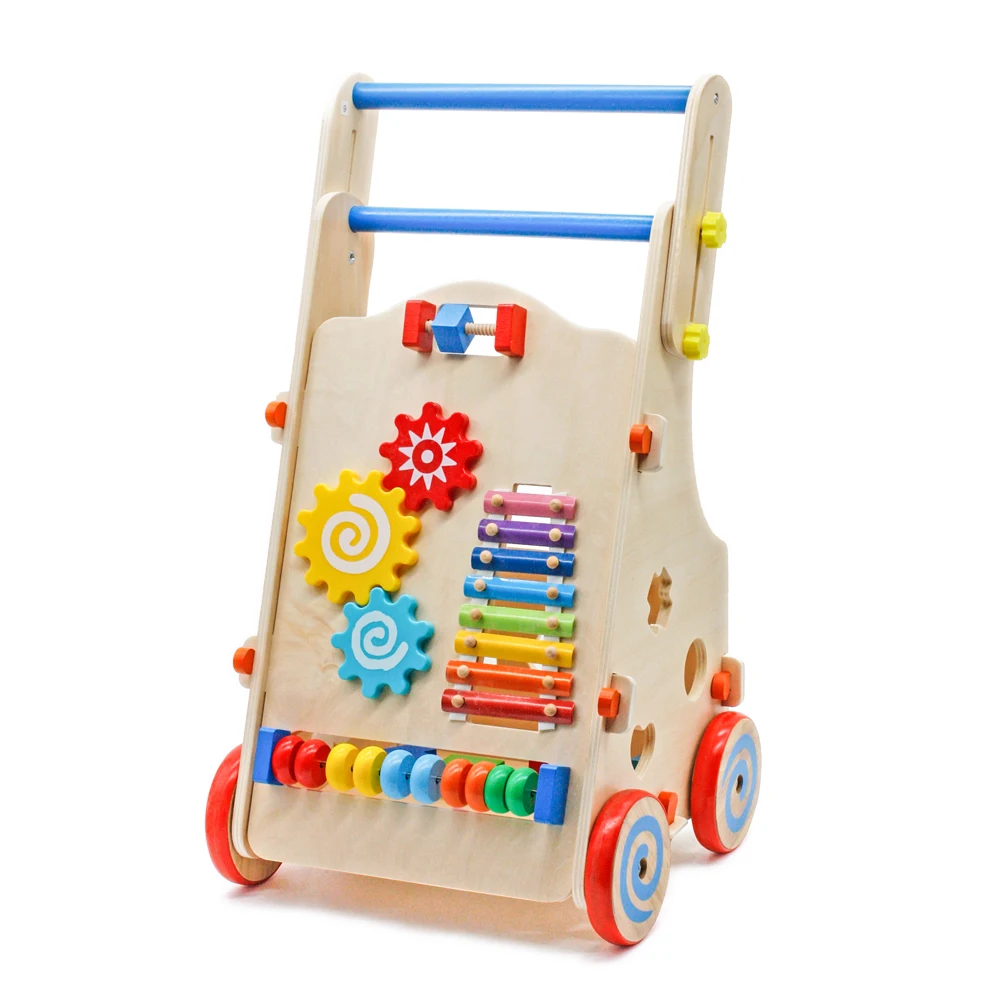 2021 New Style Adjustable Wooden Baby Manipulative Ability Walker Toddler Toys With Multiple Activity Toys Center Wood Color