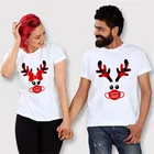 Maycaur футболка с оленем и маской для пар, модная Рождественская одежда для пар, повседневные топы с круглым вырезом, рубашки для любителей любого сезона