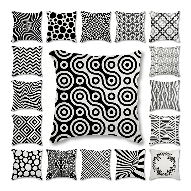 

Cushion Cover Decorative Throw Pillow Case Black And White Geometric Diamond Lumbar Pillowcase Ethnic Pattern Home Decor 45x45cm