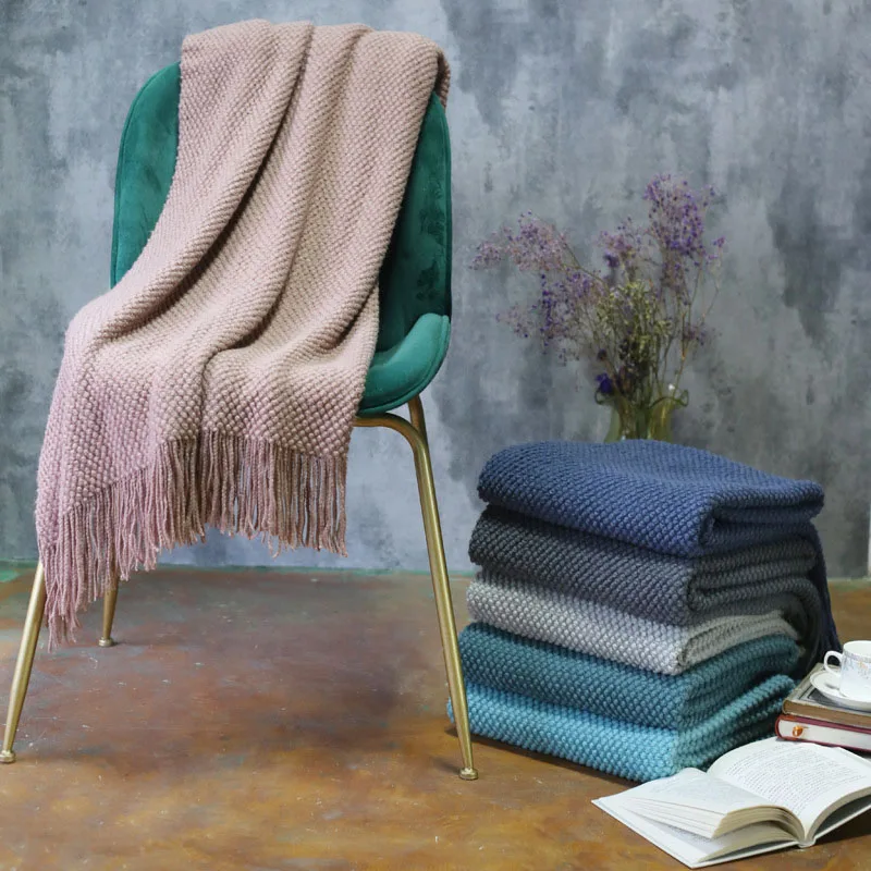 

Nordic Blanket for Bed Soft Knitted Throw Blankets Plaid on the Sofa Portable Office Nap Car Airplane Thread Blanket with Tassel