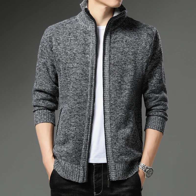 Sweater Men's New Coat Spring/Winter Fleece Warm Wool inclined Pocket Jumper Zipper Jacket Fashion Hombre Knit Cardigan