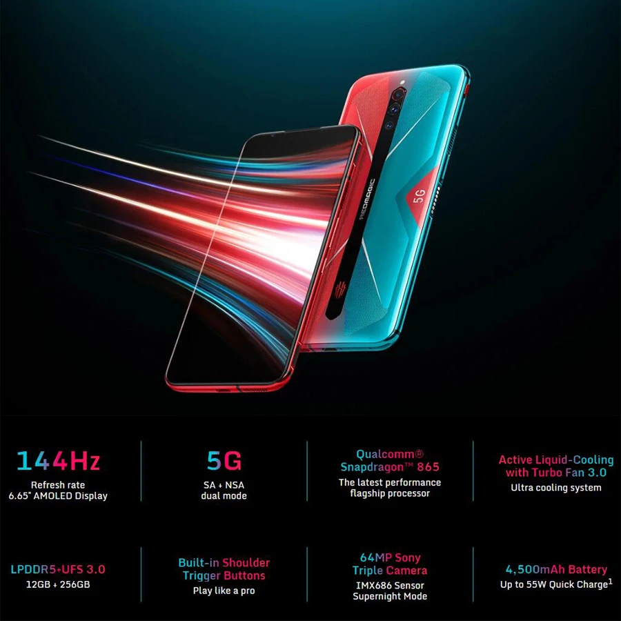Глобальная версия Nubia красный Магия 5G мобильного телефона 6 65 дюйма Snapdragon 865 NFC