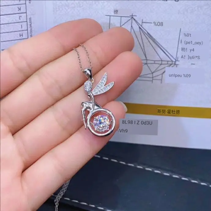 

2020 new angel style moissanite necklace for women jewelry real 925 silver shiny gem girl necklace couple love gift