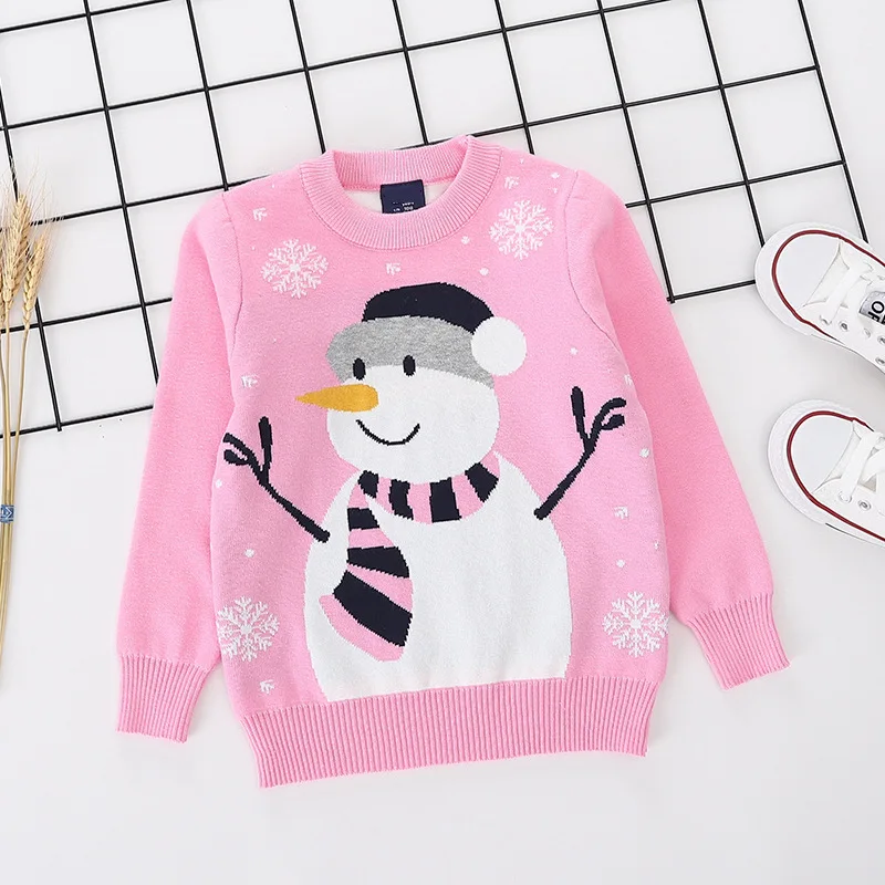 Рождественский свитер для маленьких девочек зимняя одежда милый со снеговиком