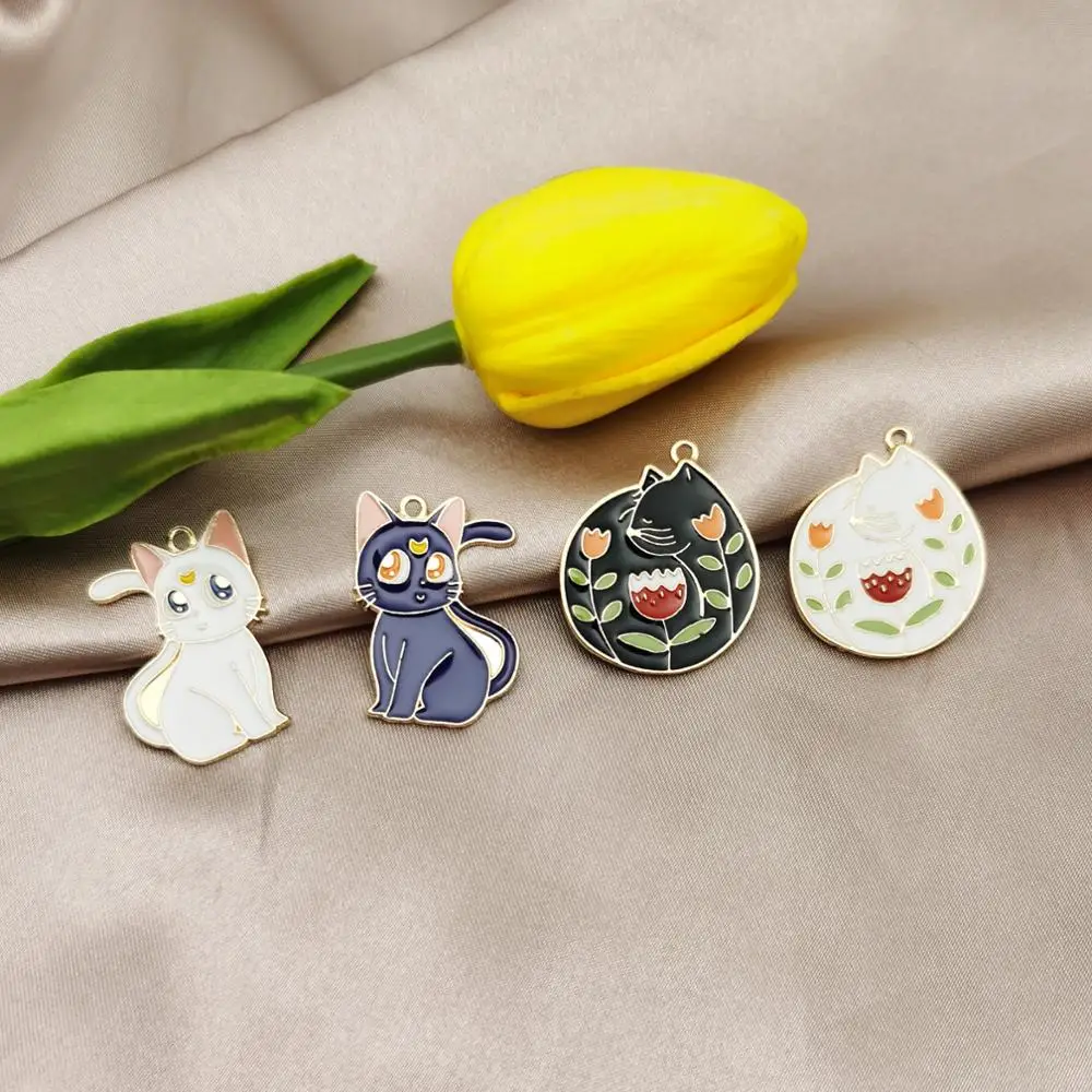 

10pcs/Lot Enamel Animals Alloy Charms Kawaii Cats Flower Fox Pendants Fit Jewelry DIY Earrings Bracelet Finding