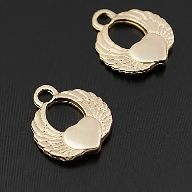 

(28995)30PCS 15MM Champagne Gold Color Zinc Alloy Heart Wings Charms Pendants Jewelry Making Supplies Diy Findings Accessories