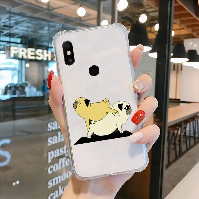 

Cartoon Pug Dog Yoga Phone Case Transparent For Xiaomi CC 9 11 MAX3 Mix3 MIX2 6X 8 5x 10S 11 10 X SE lite Pro Soft TPU Clear