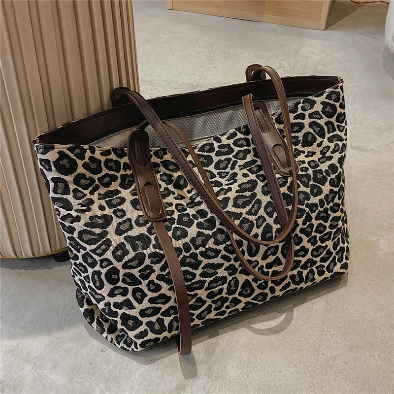 

Роскошная зимняя винтажная большая сумка-тоут с леопардовым принтом, сумки на плечо для женщин, брендовая дизайнерская сумка для покупок, ж...