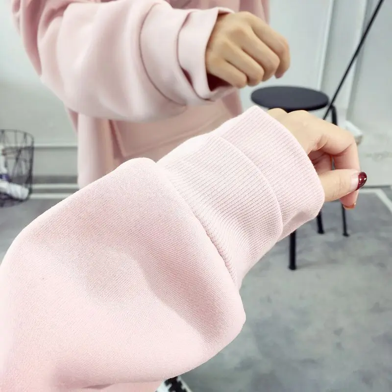

2020 New Women Autumn Winter Loose Harajuku Casual Hooded Pullovers Female Solid Hoodies Thicken Streetwear Sweatshirt A145