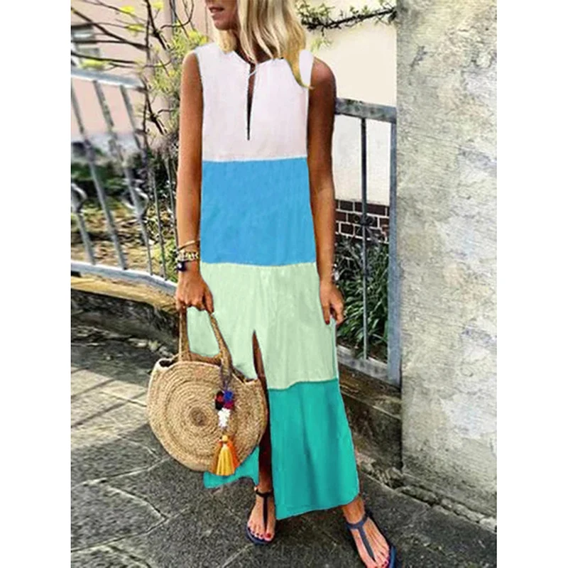 Новое Женское свободное модное платье без рукавов с v-образным вырезом дышащее