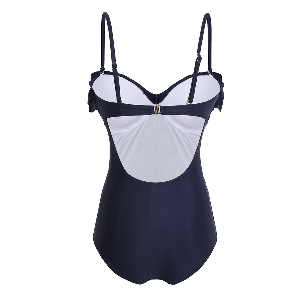 Женский цельный купальный костюм с рюшами синий купальник пуш-ап женский пляжная