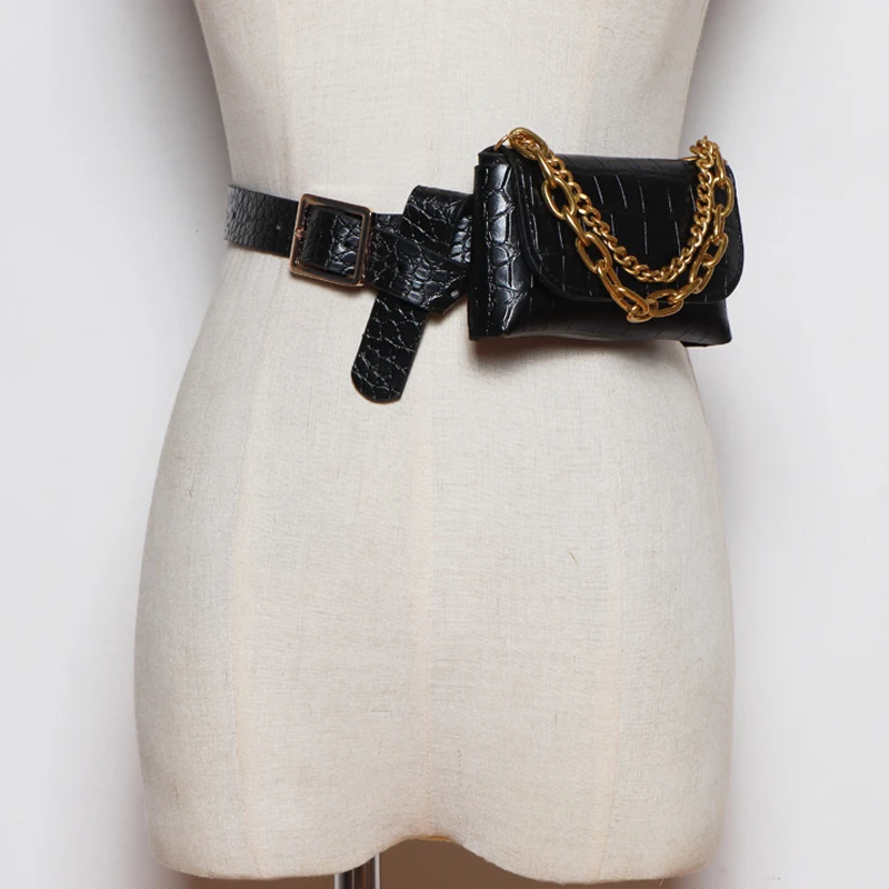 Женский длинный ремень из ПУ кожи универсальный Забавный с цепочкой весна осень